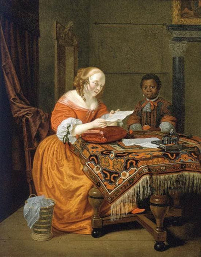 A Young Girl at a Table by Michiel van Musscher — oil painting reproduction