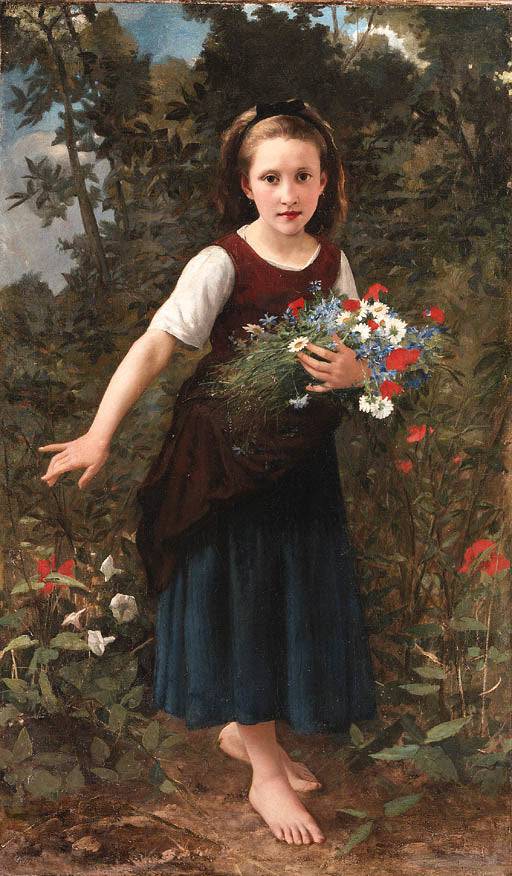 A young girl holding flowers by Charles Victor Thirion — hand-painted portrait oil painting reproduction on canvas