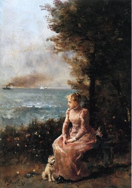 A Young Girl Seated by a Tree by Alfred Stevens — hand-painted animal oil painting reproduction on canvas