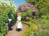 A Young Girl with a Straw Hat, Dressed in a White Summer Dress by Hans Andersen Brendekilde — hand-painted botanical oil painting reproduction on canvas