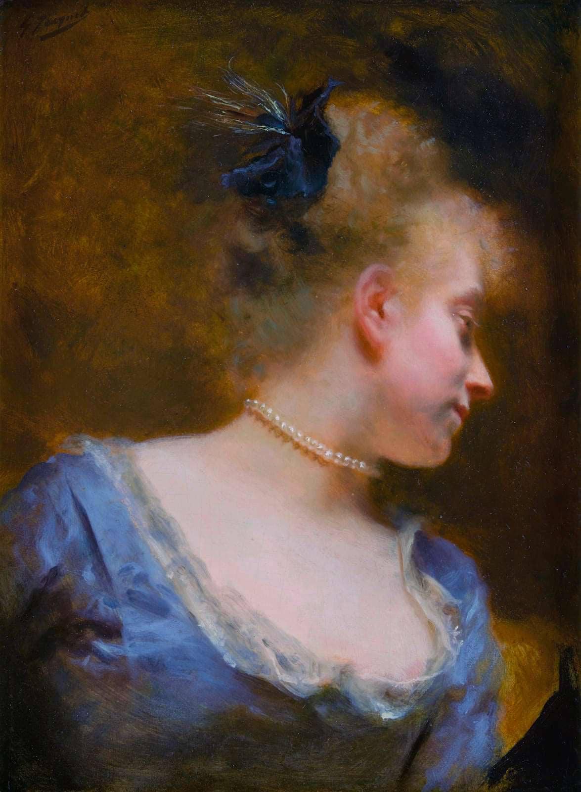 A portrait of a young girl with pearl necklace