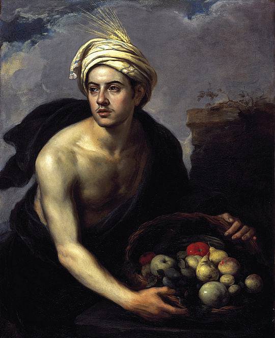 A Young Man with a Basket of Fruit by Bartolome Esteban Murillo — hand-painted portrait oil painting reproduction on canvas