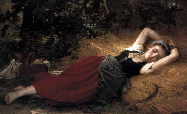 A young peasant girl sleeping