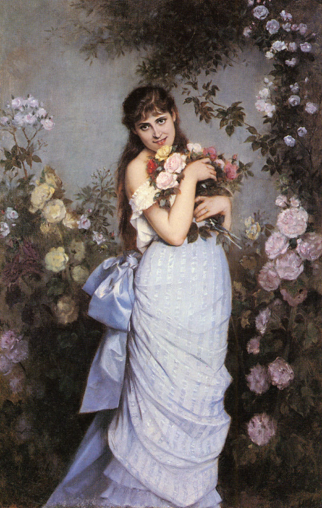 A Young Woman in a Rose Garden - Auguste Toulmouche