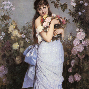 A Young Woman in a Rose Garden by Auguste Toulmouche — Oil Painting Reproduction