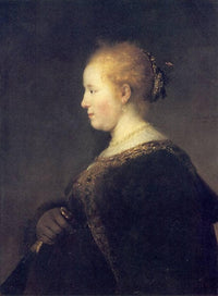 A Young Woman in Profile with a Fan by Rembrandt — hand-painted portrait oil painting reproduction on canvas