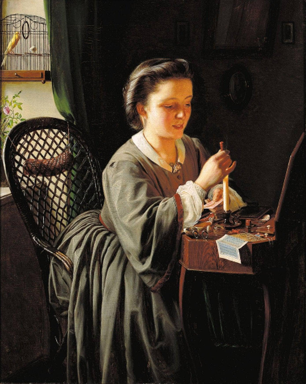 A Young Woman Sealing a Letter by Otto Bache — hand-painted portrait oil painting reproduction on canvas