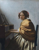 A young woman seated at the virginals (A young woman seated at the virginal) by Johannes Vermeer — hand-painted portrait oil painting reproduction on canvas