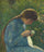 A Young Woman Sewing in hallway