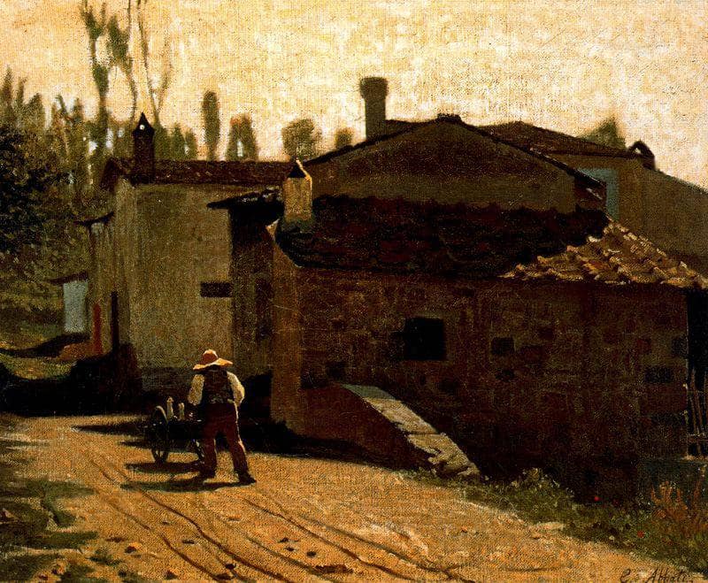 Milkman of Piagentina by Giuseppe Abbati — hand-painted architectural oil painting reproduction on canvas