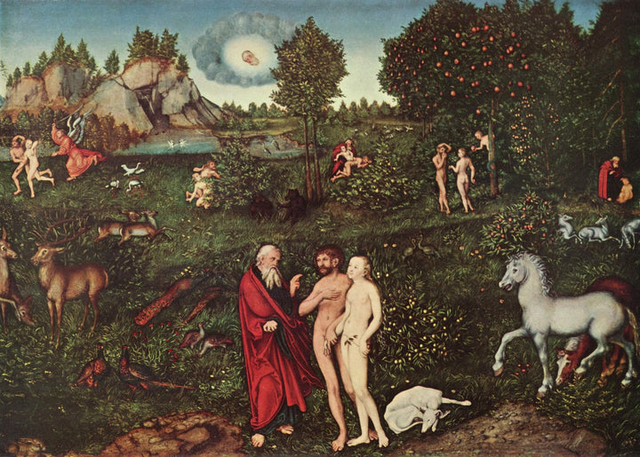 Adam and Eve in the Garden of Eden by Lucas Cranach the Elder — hand-painted animal oil painting reproduction on canvas