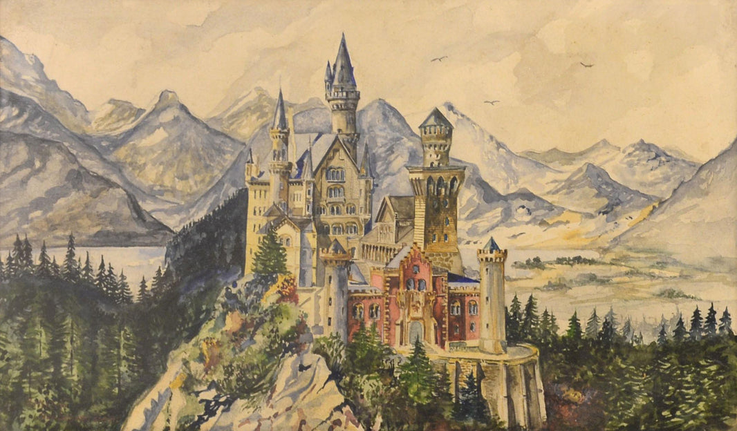 Neuschwanstein Castle by Adolf Hitler — hand-painted architectural oil painting reproduction on canvas