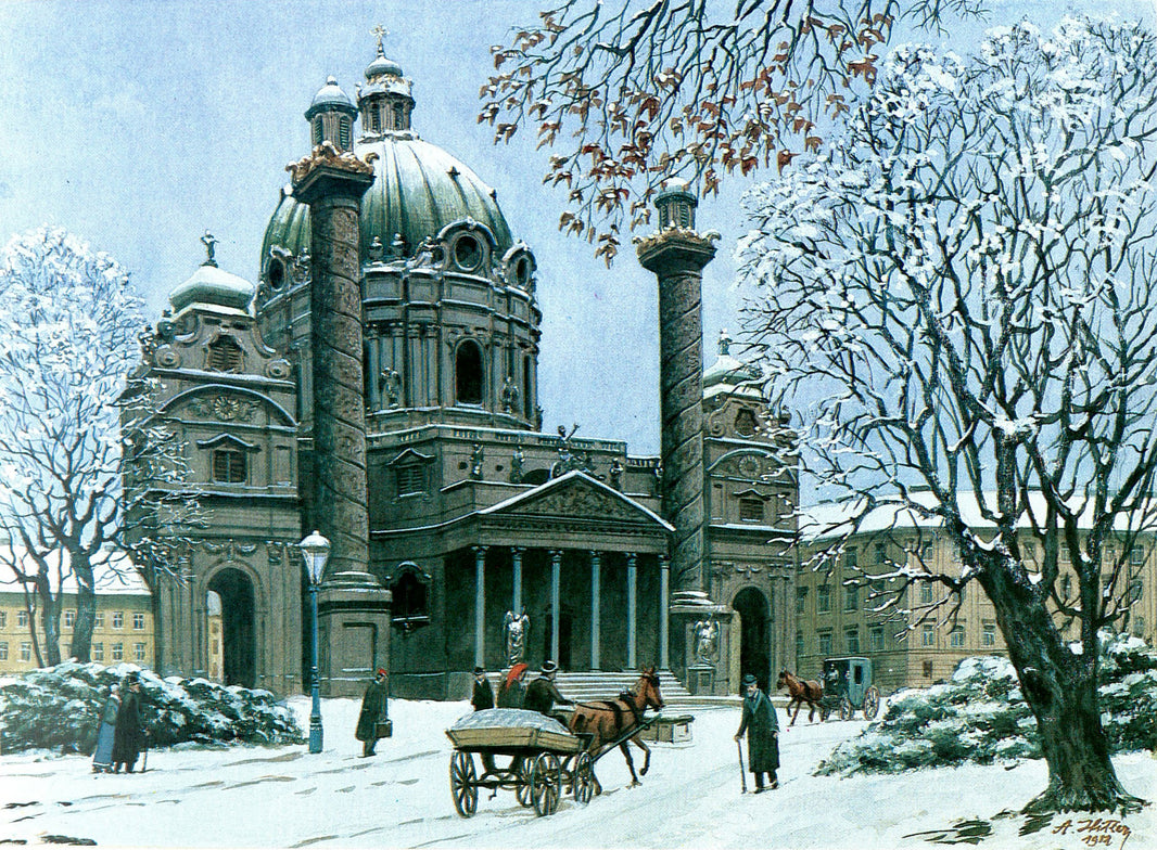 The Karlskirche in Winter by Adolf Hitler — hand-painted architectural oil painting reproduction on canvas
