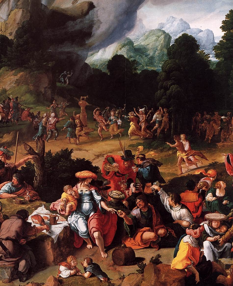 Adoration of the Golden Calf (Triptych - center panel) - Lucas van Leyden