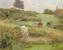 Horses grazing in a Normandy landscape by Frank O'Meara — hand-painted animal oil painting reproduction on canvas
