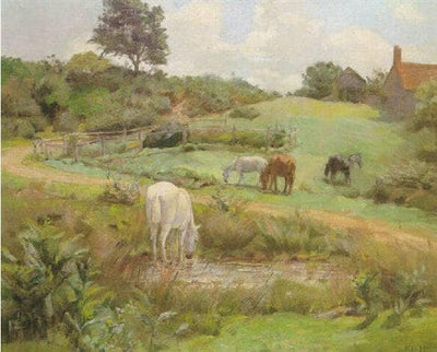 Horses grazing in a Normandy landscape in hallway