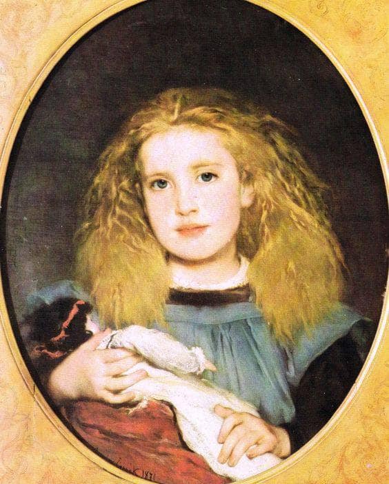 Little girl with a puppet by Jaroslav Äermák — hand-painted portrait oil painting reproduction on canvas