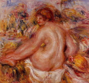 After Bathing, Seated Female Nude - Pierre-Auguste Renoir
