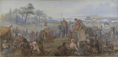 After the Battle of Fyrisvall. Proposed Decoration of the Walls in the Upper Hall of the Nationalmuseum by Mårten Eskil Winge, oil painting reproduction