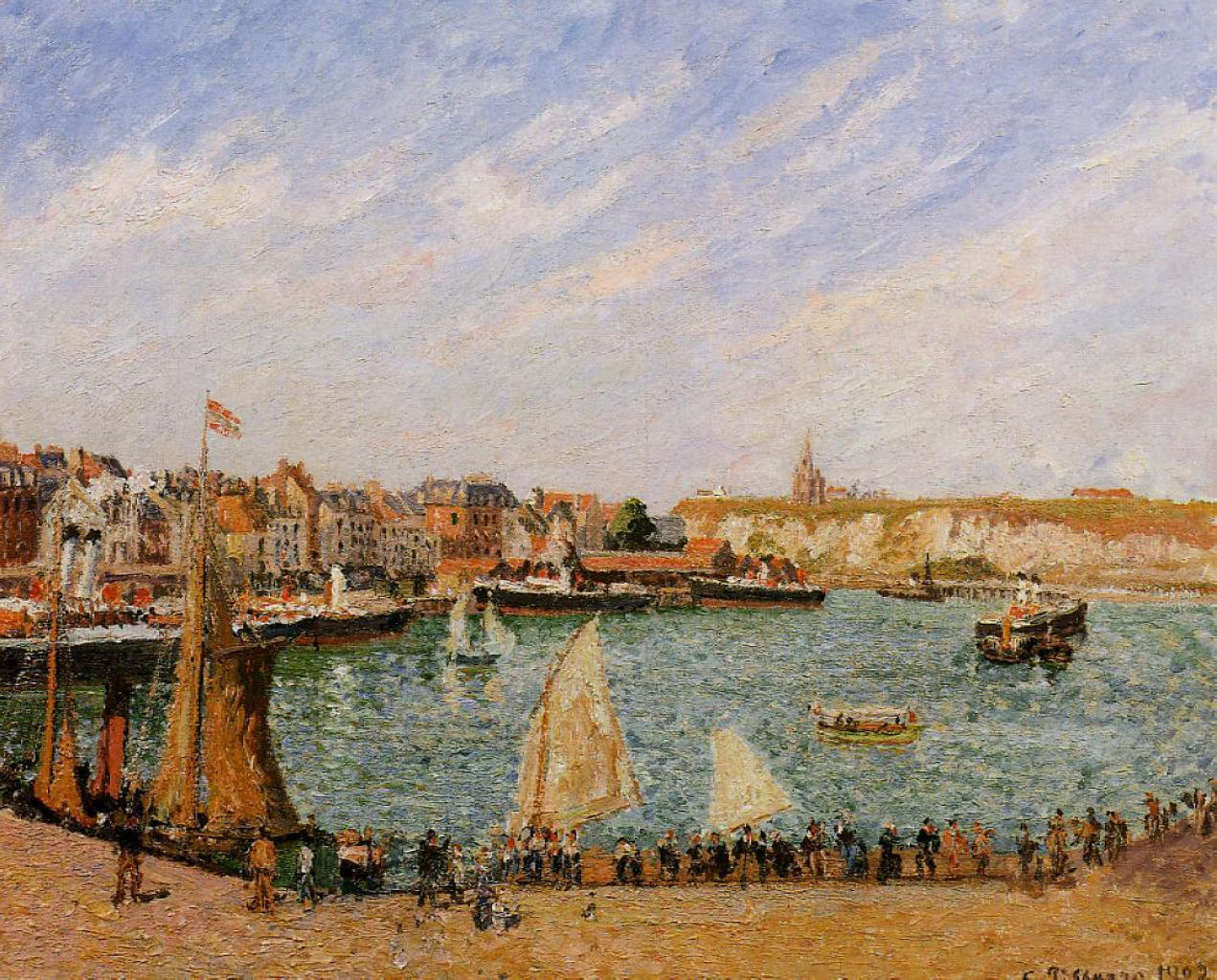 Afternoon, Sun, the Inner Harbor, Dieppe - Camille Pissarro