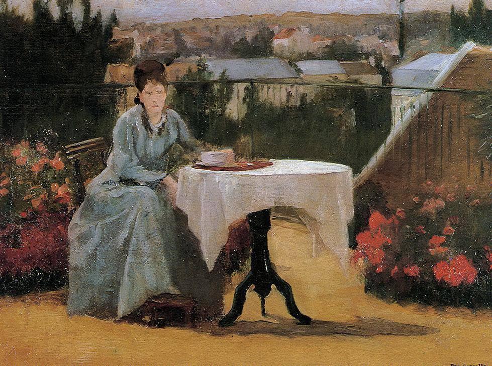 Afternoon Tea (aka On the Terrace) by Eva Gonzales — hand-painted botanical oil painting reproduction on canvas