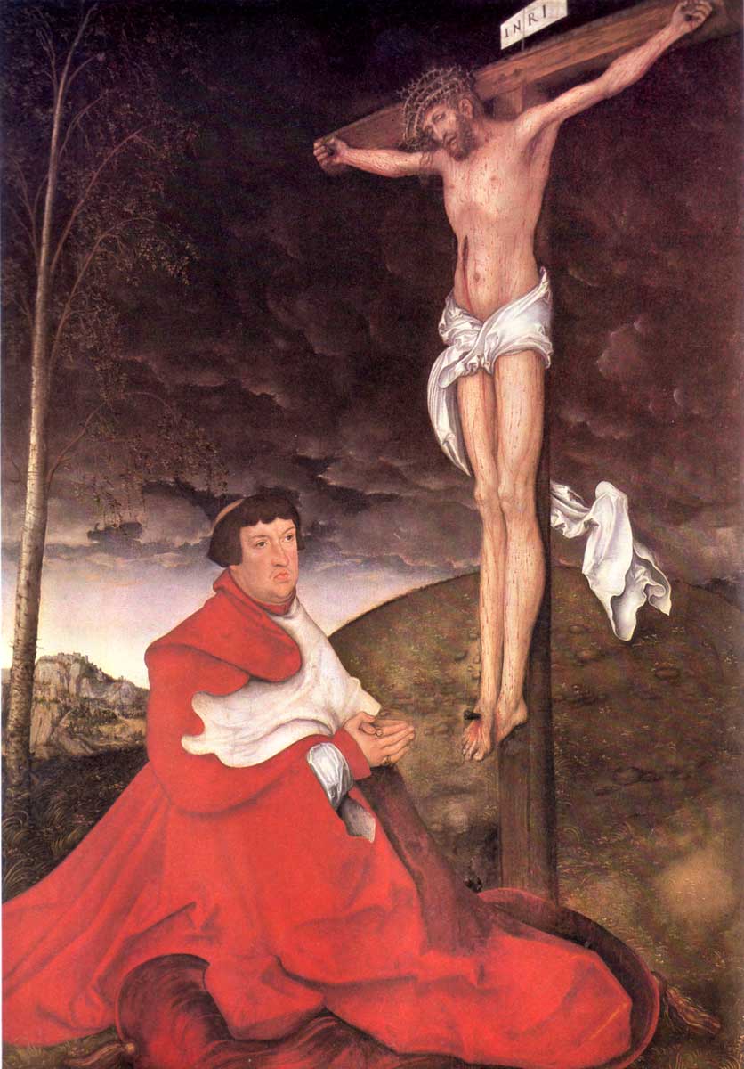 Albert, Cardinal Elector of Mainz at the foot of the Cross - Lucas Cranach the Elder