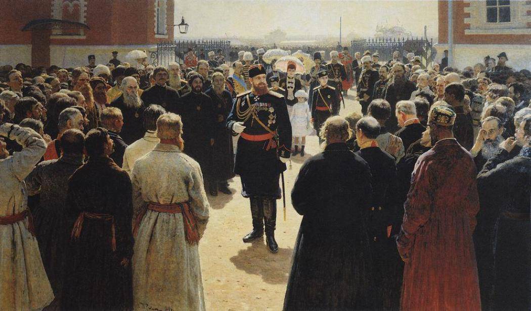 Aleksander III receiving rural district elders in the yard of Petrovsky Palace in Moscow - Ilya Repin