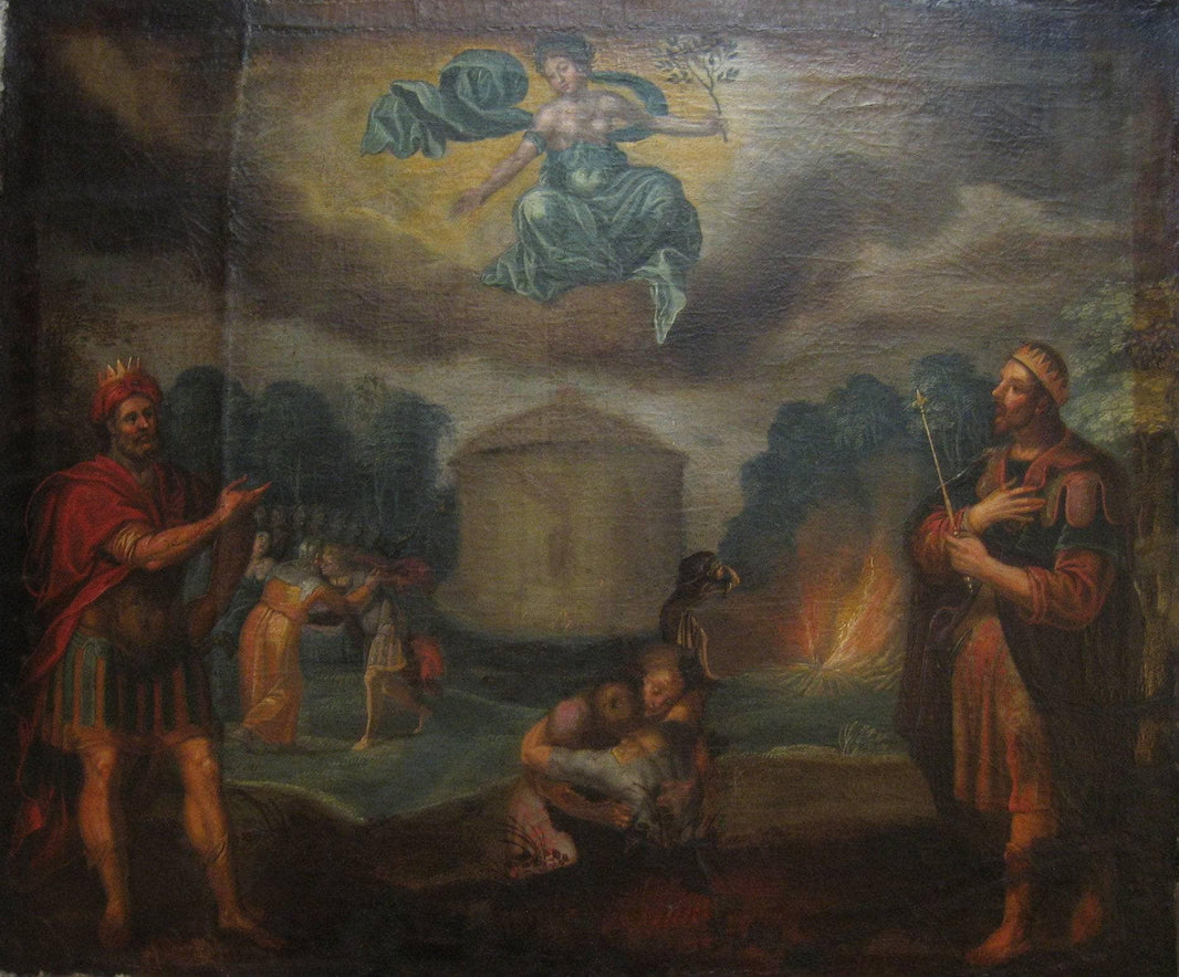 Allegorical scene with two kings and a round tower by Karel Van Mander — hand-painted cultural oil painting reproduction on canvas