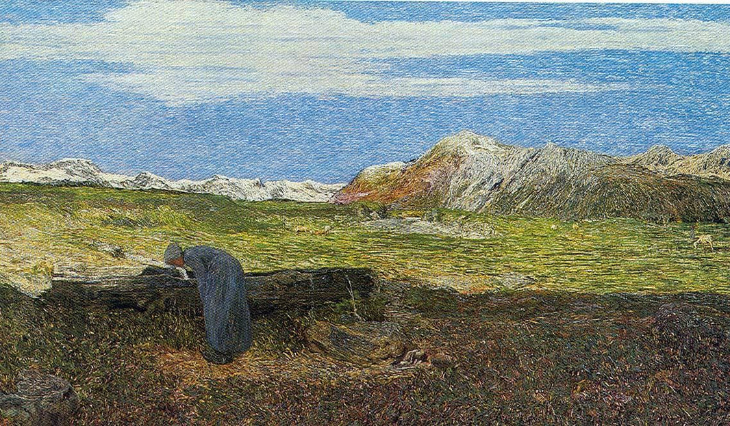 Woman at the Fountain by Giovanni Segantini — hand-painted botanical oil painting reproduction on canvas