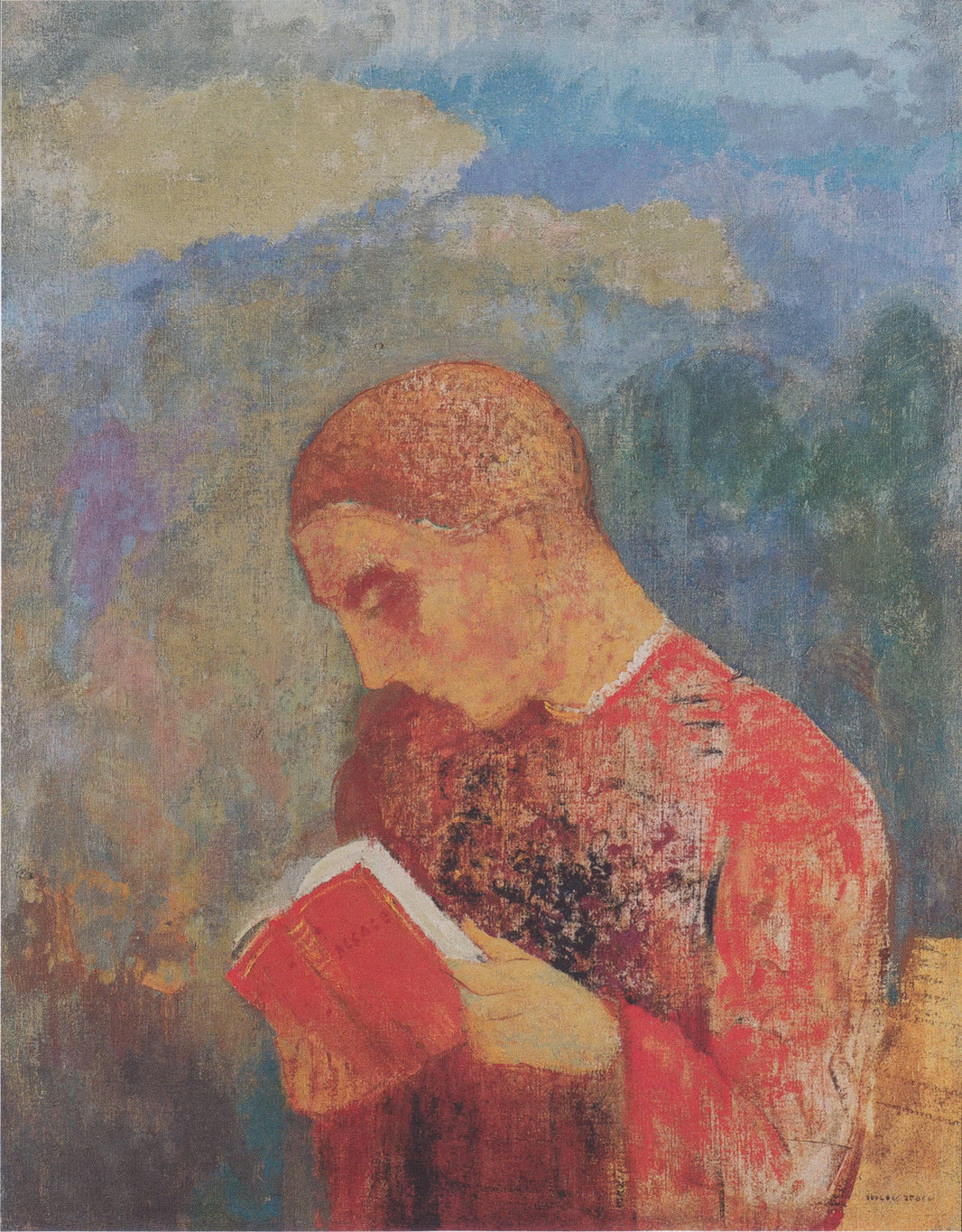 Alsace or reading monk by Odilon Redon — hand-painted portrait oil painting reproduction on canvas