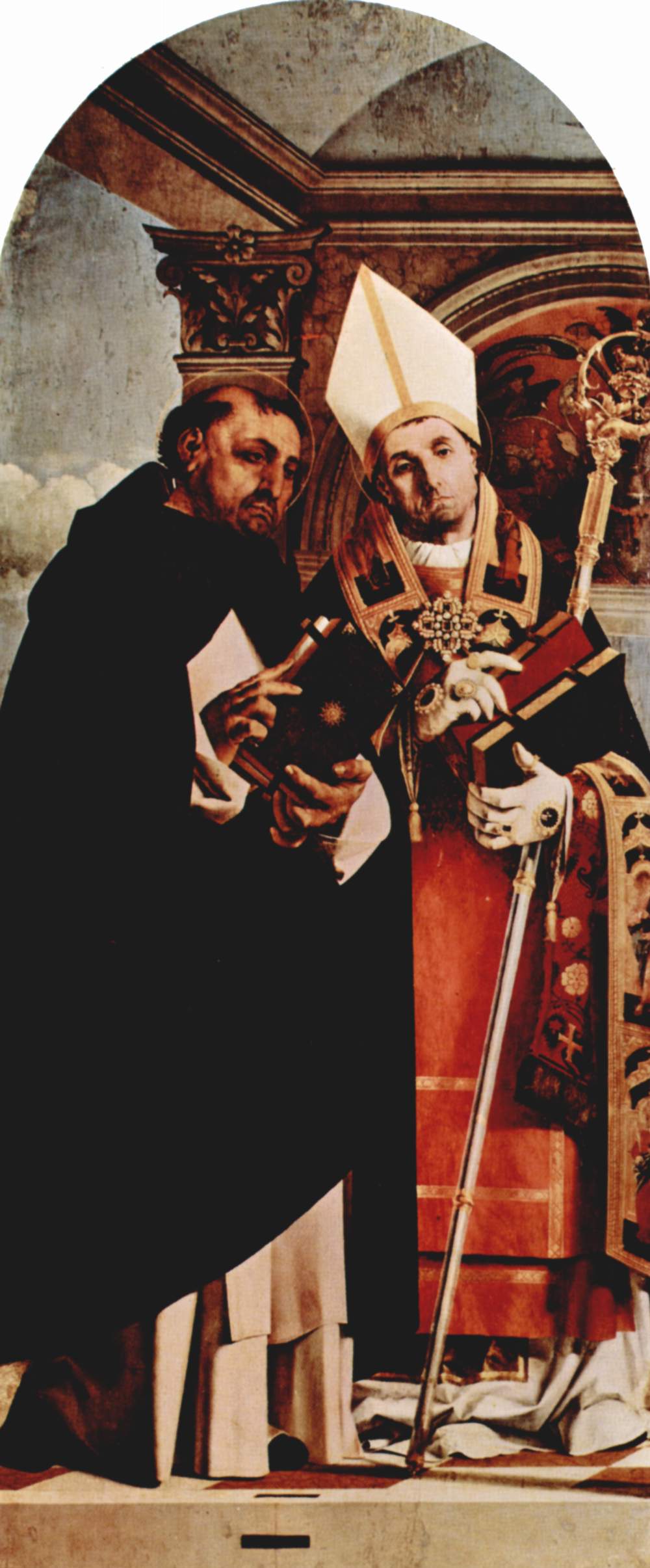 Altar of Recanati polyptych, the left wing: St. Thomas Aquinas and St. Flavian by Lorenzo Lotto, hand-painted cultural oil painting reproduction on canvas