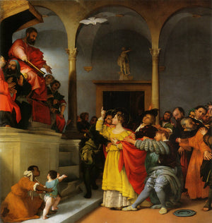 Altar of St. Lucia: St. Lucia in front of the judges - Lorenzo Lotto