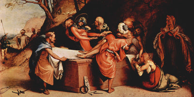 Altar polyptych of San Bartolomeo, Bergamo, foot plate: Entombment in entryway