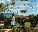 Among the flowers in the garden by Silvestro Lega — hand-painted botanical oil painting reproduction on canvas