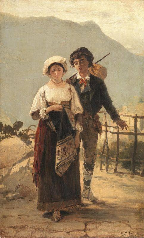 Amorous declaration by Gerolamo Induno — hand-painted portrait oil painting reproduction on canvas