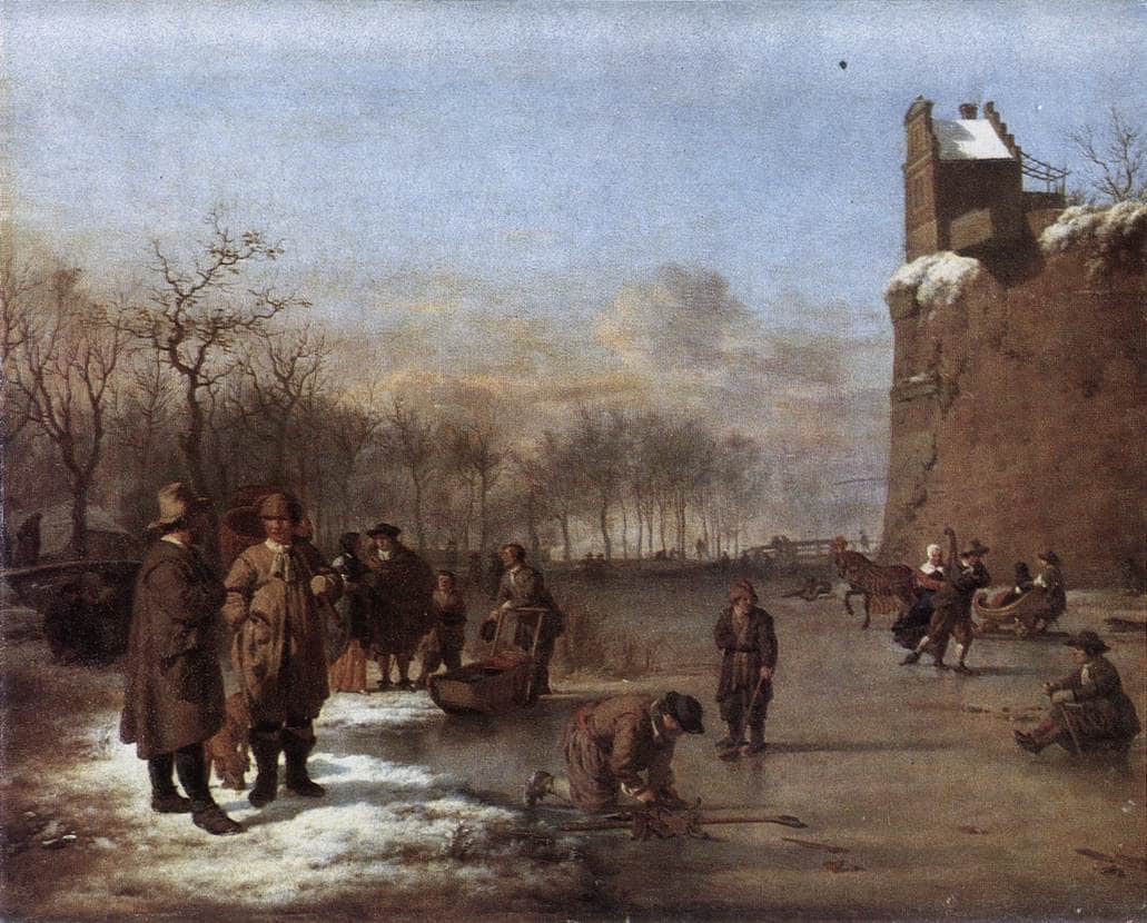 Amusement on the Ice by Adriaen van de Velde — hand-painted architectural oil painting reproduction on canvas
