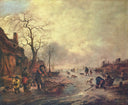 Amusement on the Ice by Isaac van Ostade — hand-painted landscape oil painting reproduction on canvas