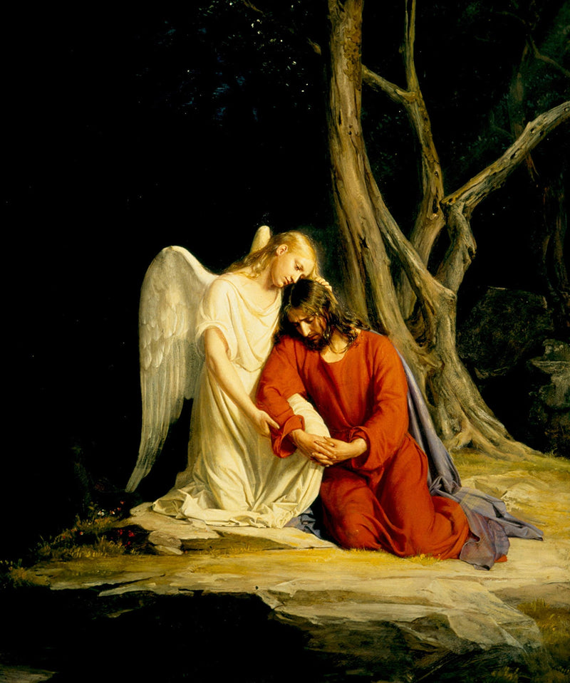 An angel comforting Jesus before his arrest in the Garden of Gethsemane on gallery wrap