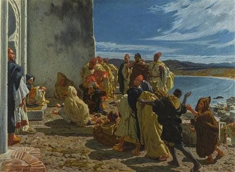 An audience outside the Kasbah Gate, Tangiers