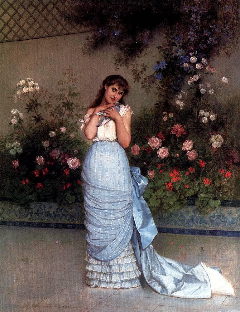 An Elegant Beauty by Auguste Toulmouche — hand-painted botanical oil painting reproduction on canvas