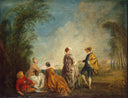 An Embarrasing Proposal by Antoine Watteau — group oil painting wall art, Rococo