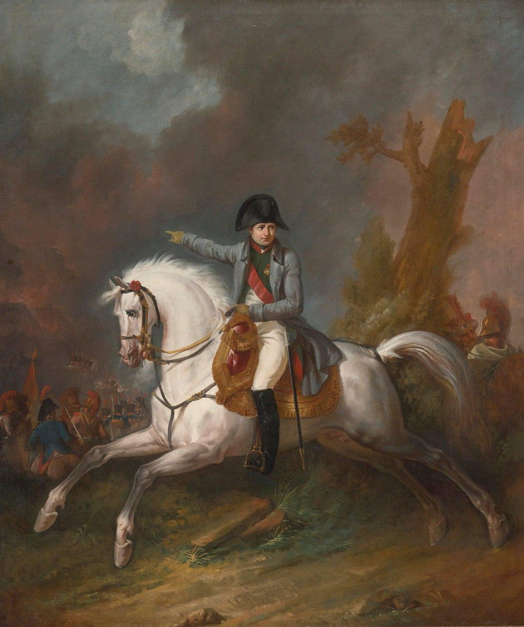 An Equestrian Portrait of Napoleon with a Battle Beyond by Carle Vernet — hand-painted animal oil painting reproduction on canvas