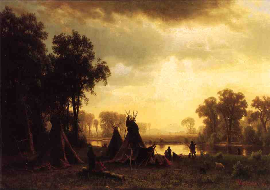 An Indian Encampment by Albert Bierstadt — hand-painted botanical oil painting reproduction on canvas