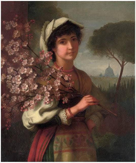 An Italian girl with cherry blossom by George Henry Hall — hand-painted portrait oil painting reproduction on canvas