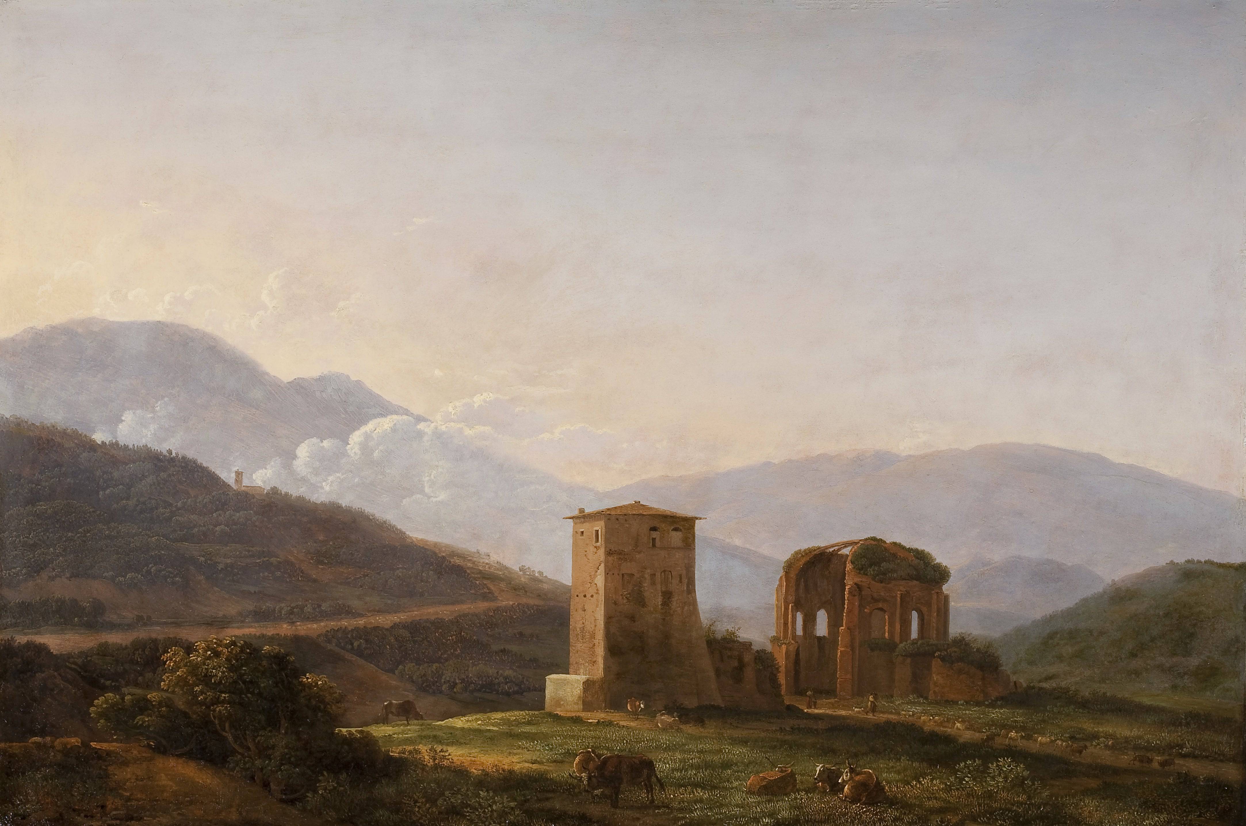 An Italianate Landscape with Ruins and Cattle - Jean-Joseph-Xavier Bidauld