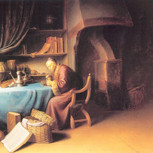 An Old Man Lighting his Pipe in a Study