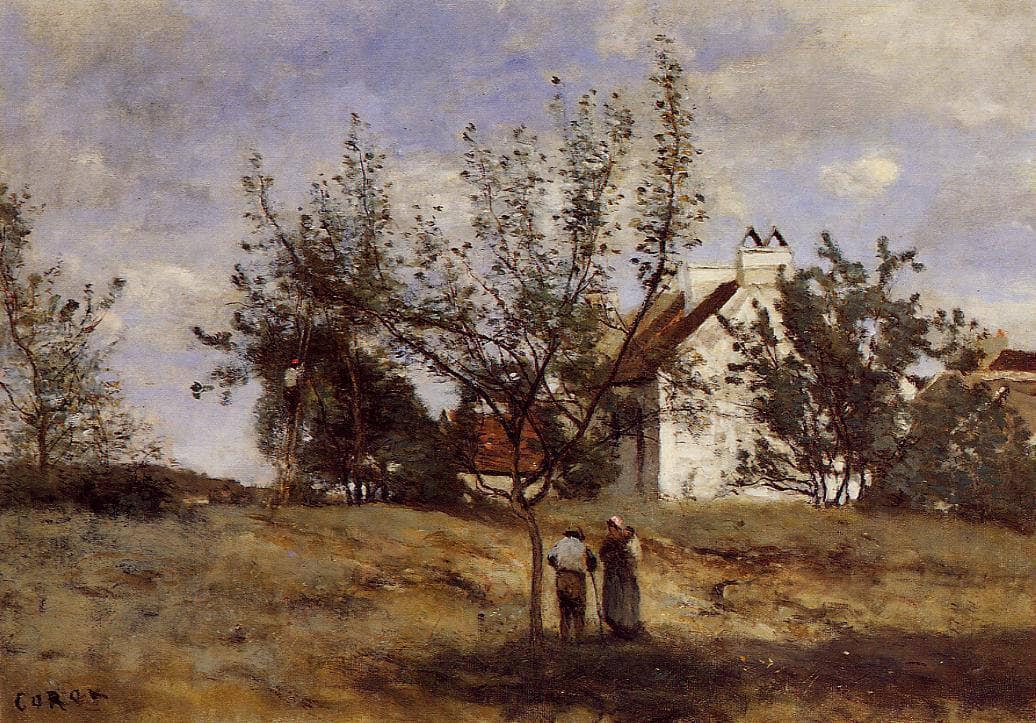 An Orchard at Harvest Time by Camille Corot — hand-painted botanical oil painting reproduction on canvas