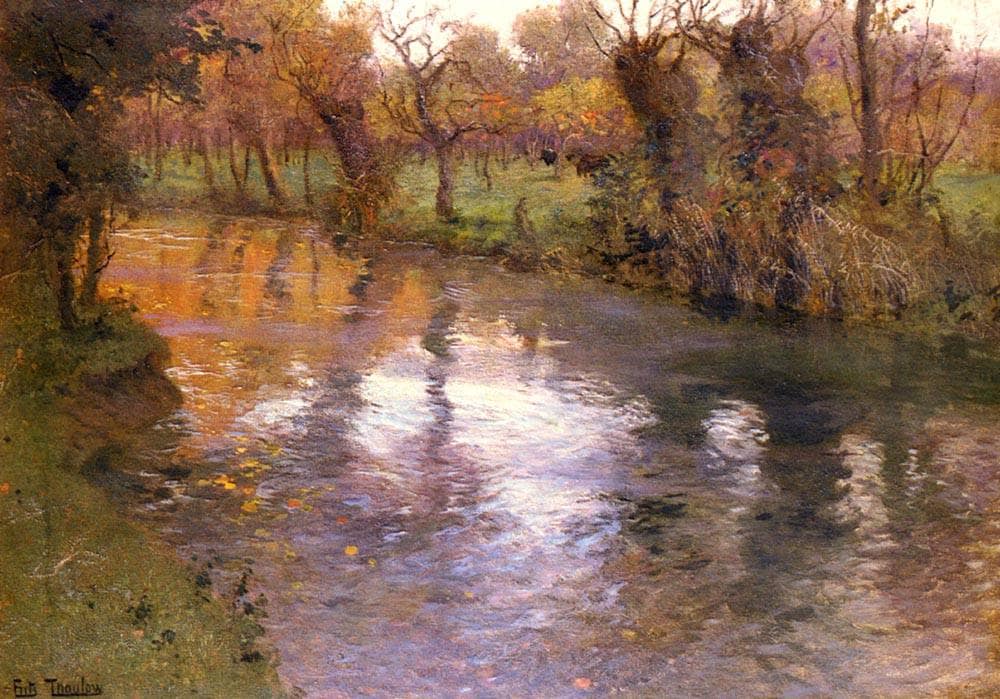 An Orchard on the Banks of a River by Frits Thaulow — hand-painted botanical oil painting reproduction on canvas