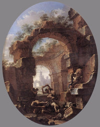 Anchorites Tempted by Demons by Salvator Rosa — hand-painted architectural oil painting reproduction on canvas