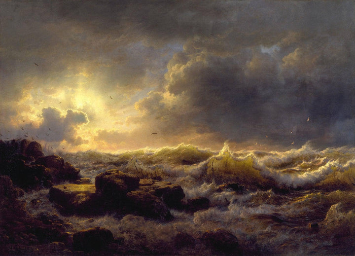 It clears up, coast of Sicily by Andreas Achenbach — hand-painted landscape oil painting reproduction on canvas